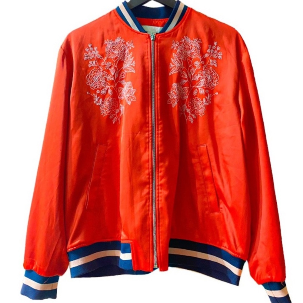 H&M Orange Embroidered Bomber Jacket